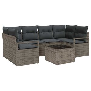 vidaXL Garden Sofa Set 7 pcs Grey Poly Rattan and Steel and Glass