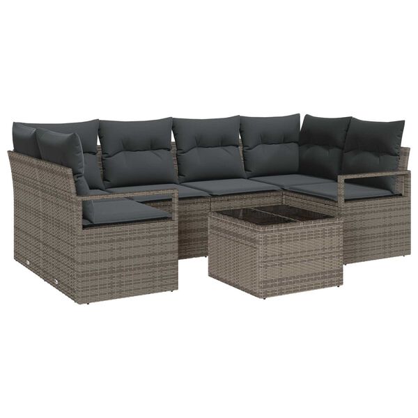 vidaXL Garden Sofa Set 7 pcs Grey Poly Rattan and Steel and Glass