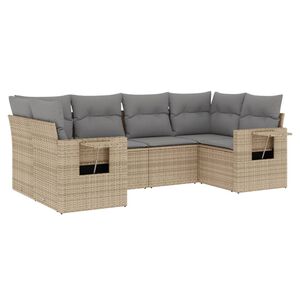 vidaXL 6 Piece Garden Sofa Set with Cushions Beige Poly Rattan