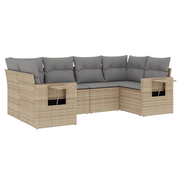 vidaXL 6 Piece Garden Sofa Set with Cushions Beige Poly Rattan