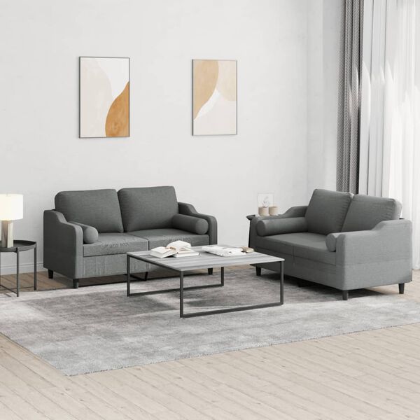 vidaXL 2 Piece Sofa Set with Pillows Dark Grey Fabric