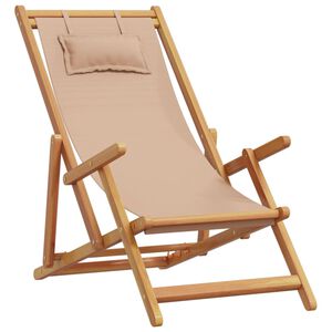 vidaXL Folding Chair Taupe Solid Wood Eucalyptus and Fabric