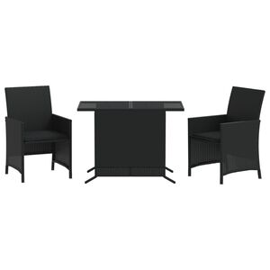 vidaXL 3 Piece Bistro Set with Cushions Black Poly Rattan