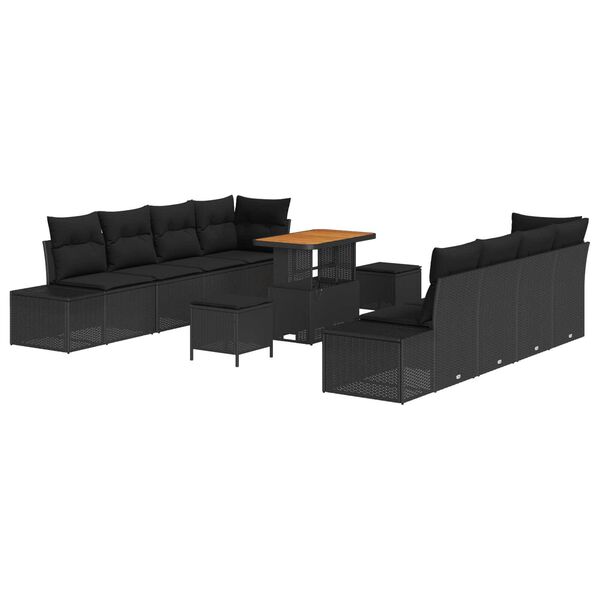 vidaXL Garden Sofa Set with Cushion 11 pcs Black Poly Rattan