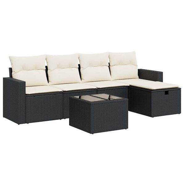 vidaXL 6 Piece Garden Sofa Set with Cushions Black Poly Rattan