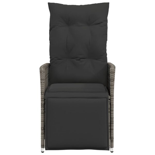 vidaXL Reclining Garden Chair with Cushions Grey Poly Rattan