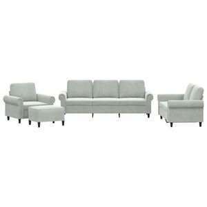 vidaXL 4 Piece Sofa Set with Cushions Light Grey Velvet