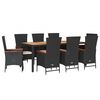 vidaXL 9 Piece Garden Dining Set with Cushions Black Poly Rattan