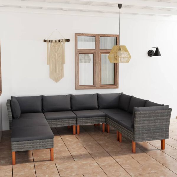 vidaXL 8 Piece Garden Lounge Set with Cushions Poly Rattan Grey