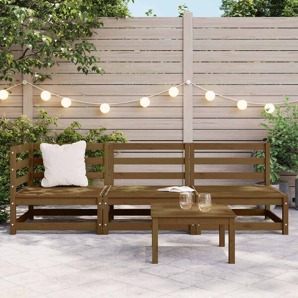 vidaXL 3 Piece Garden Lounge Set Honey Brown Solid Pinewood