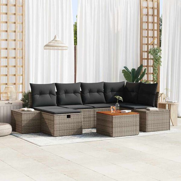 vidaXL Garden Sofa Set with Cushion 7 pcs Grey Poly rattan