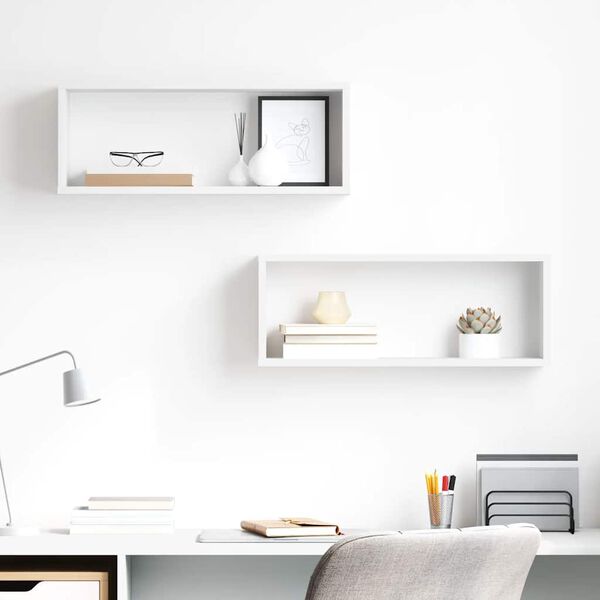 vidaXL Wall Cube Shelf 2 pcs High Gloss White 60x15x23 cm Engineered Wood