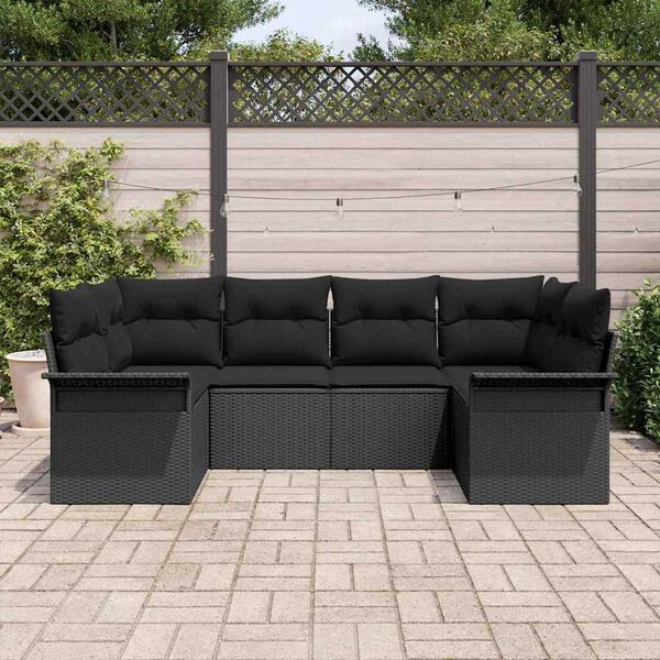 vidaXL Garden Sofa Set with Cushion 6 pcs Black Poly rattan