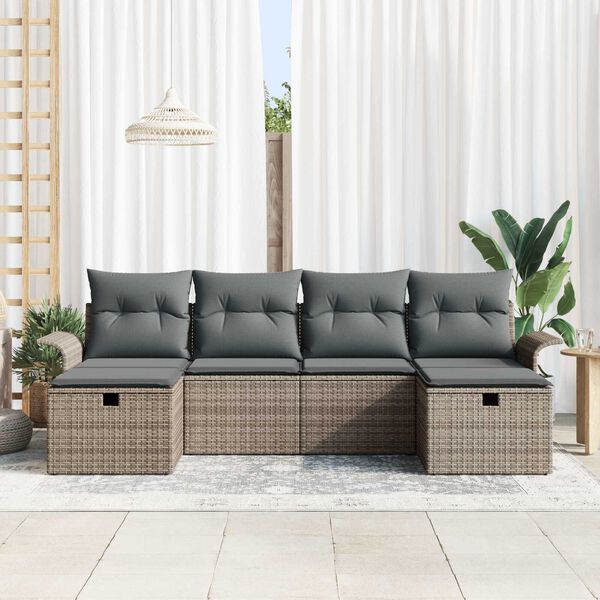 vidaXL Garden Sofa Set with Cushion 6 pcs Grey Poly rattan