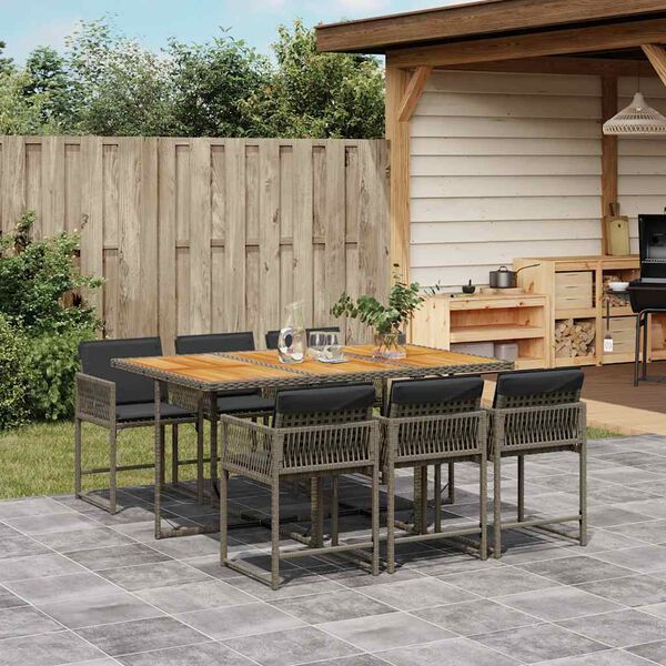 vidaXL 7 Piece Garden Dining Set with Cushions Grey Poly Rattan