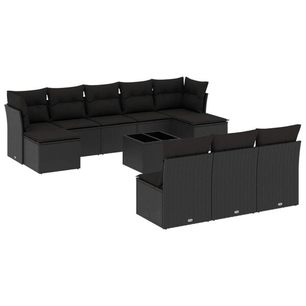 vidaXL 11 Piece Garden Sofa Set with Cushions Black Poly Rattan