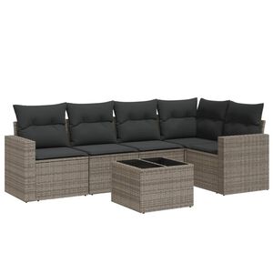 vidaXL 6 Piece Garden Sofa Set with Cushions Grey Poly Rattan