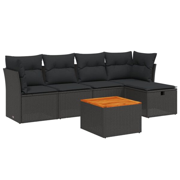 vidaXL 6 Piece Garden Sofa Set with Cushions Black Poly Rattan