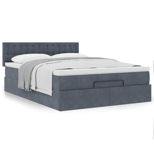 vidaXL Ottoman Bed with Mattress Dark Grey Double Velvet