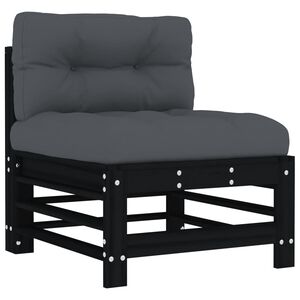 vidaXL Middle Sofa with Cushions Black Solid Wood Pine
