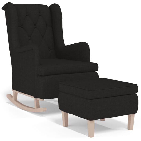 vidaXL Armchair with Rocking Legs and Stool Black Fabric