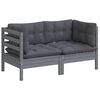 vidaXL 2-Seater Garden Sofa with Anthracite Cushions Solid Wood Pine