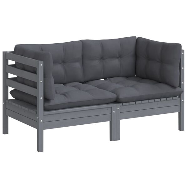 vidaXL 2-Seater Garden Sofa with Anthracite Cushions Solid Wood Pine