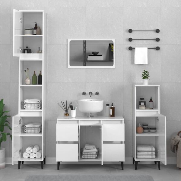 vidaXL 2 Piece Bathroom Furniture Set High Gloss White Engineered Wood