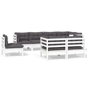 vidaXL 8 Piece Garden Lounge Set with Cushions White Solid Pinewood