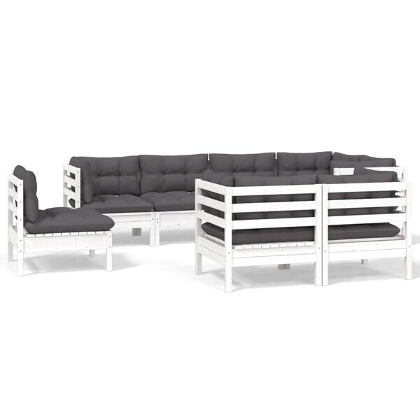vidaXL 8 Piece Garden Lounge Set with Cushions White Solid Pinewood