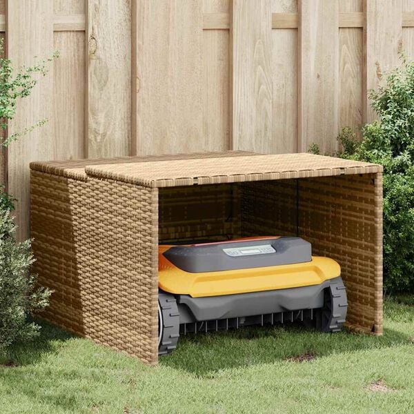 vidaXL Robot Mower Garage Beige 86x90x52/57 cm Poly Rattan