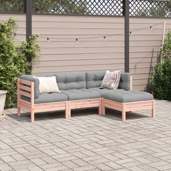 vidaXL 4 Piece Garden Sofa Set with Cushions Solid Wood Douglas Fir