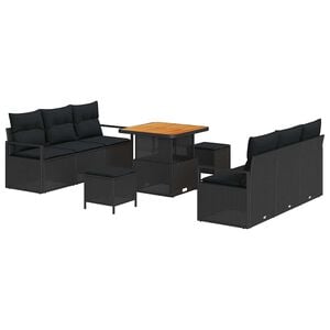 vidaXL Garden Sofa Set with Storage 9 pcs Black Poly rattan