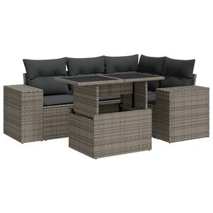 vidaXL 5 Piece Garden Sofa Set with Cushions Grey Poly Rattan