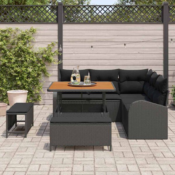 vidaXL Garden Sofa Set with Cushion 8 pcs Black Poly rattan
