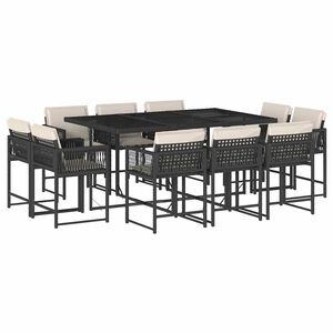 vidaXL 11 Piece Garden Dining Set with Cushions Black Poly Rattan