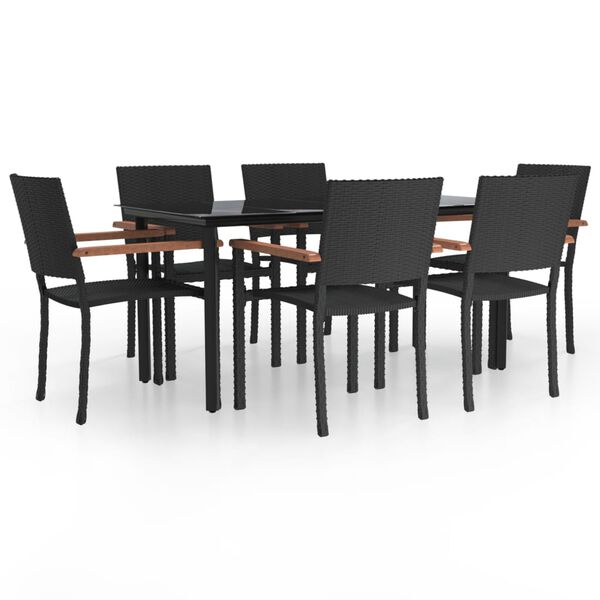 vidaXL 7 Piece Garden Dining Set Black Poly Rattan