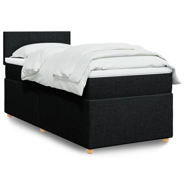 vidaXL Box Spring Bed with Mattress Black King Single Fabric