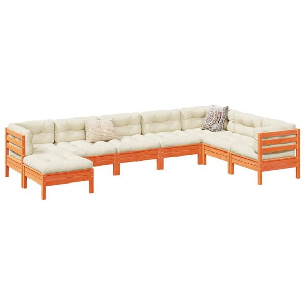 vidaXL 8 Piece Garden Sofa Set with Cushions Wax Brown Solid Wood Pine