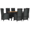vidaXL 7 Piece Garden Dining Set with Cushions Black Poly Rattan