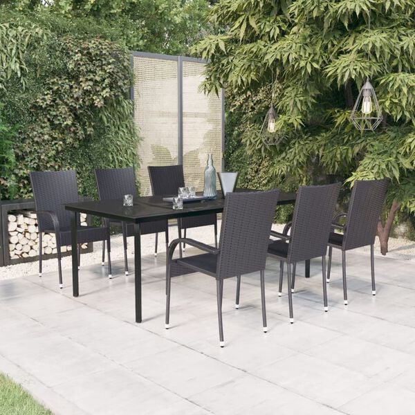 vidaXL 7 Piece Garden Dining Set Black