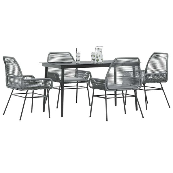 vidaXL 5 Piece Garden Dining Set with Cushions Grey Poly Rattan Glass