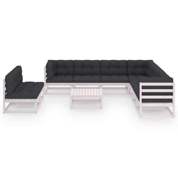 vidaXL 10 Piece Garden Lounge Set with Cushions White Solid Pinewood