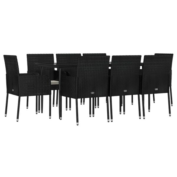 vidaXL 9 Piece Garden Dining Set with Cushions Black Poly Rattan