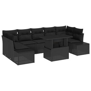 vidaXL Garden Sofa Set 8 pcs Black Poly Rattan and Powder-Coated Steel
