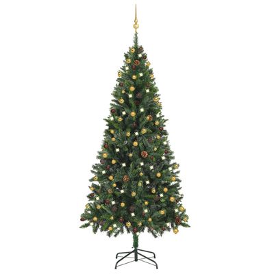vidaXL Artificial Pre-lit Christmas Tree with Ball Set Green 210 cm