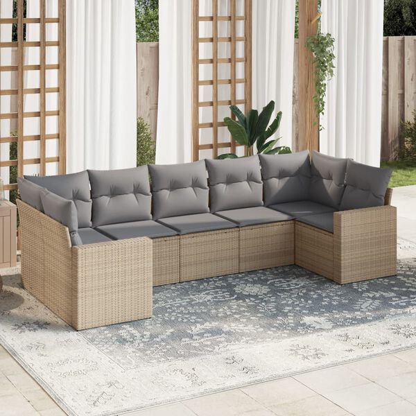 vidaXL 7 Piece Garden Sofa Set with Cushions Beige Poly Rattan