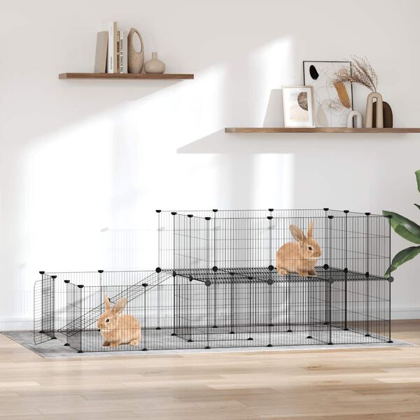 vidaXL 44-Panel Pet Cage with Door Black 35x35 cm Steel