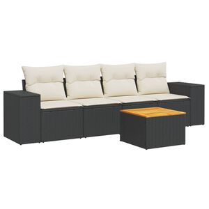 vidaXL 5 Piece Garden Sofa Set with Cushions Black Poly Rattan