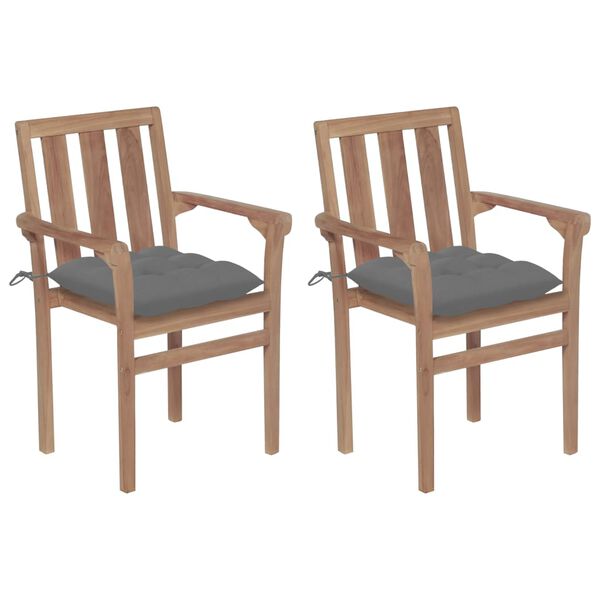 vidaXL Garden Chairs 2 pcs with Grey Cushions Solid Teak Wood